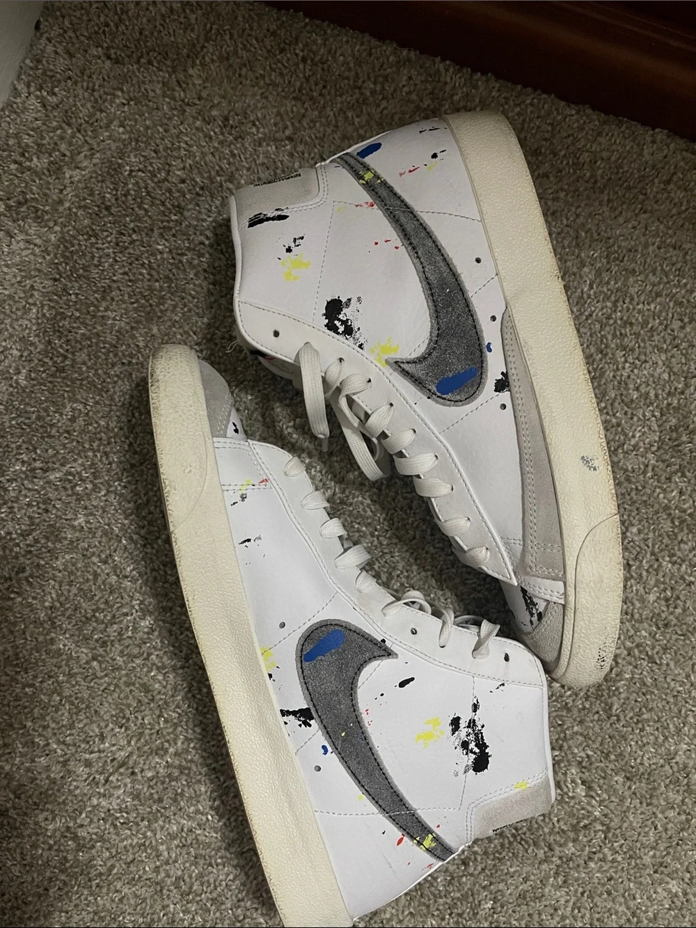 Nike Men’s White High-Top Sneakers with Paint-Splatter Detail